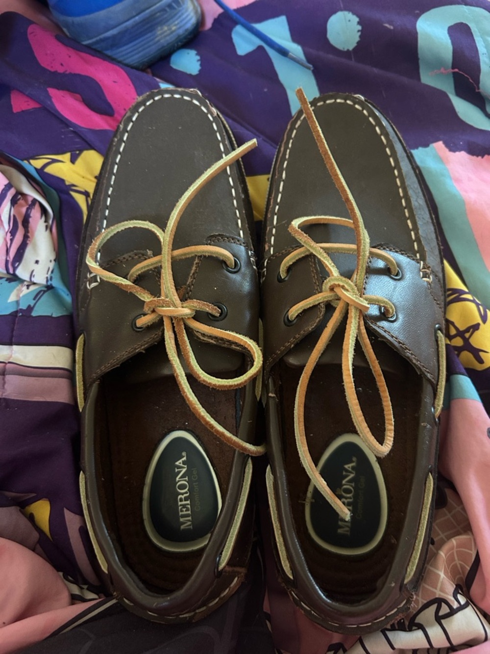 Merona Brown Leather Men’s Boat Shoes with Tan Laces